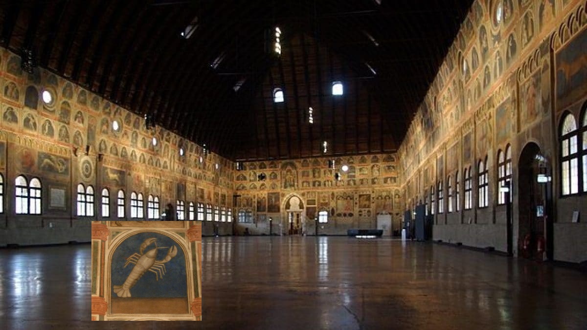 Salone del Palazzo della Regione di Padova. Nell'inserto, la raffigurazione del Cancro. Crediti Wikipedia